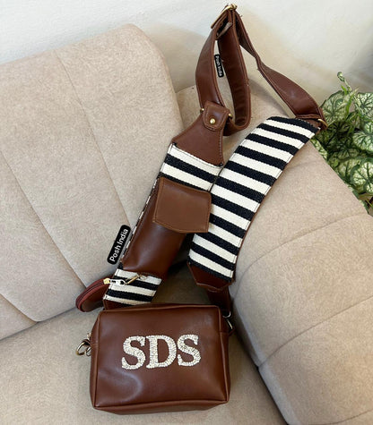 Brown dual compartment Bella sling- Zebra Belt