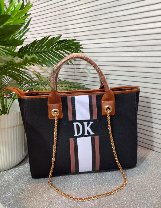 Black Bag with Brown, Black and White stripes