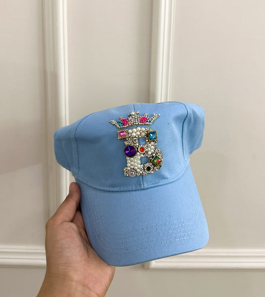 Sky Blue Embellished Initial Cap