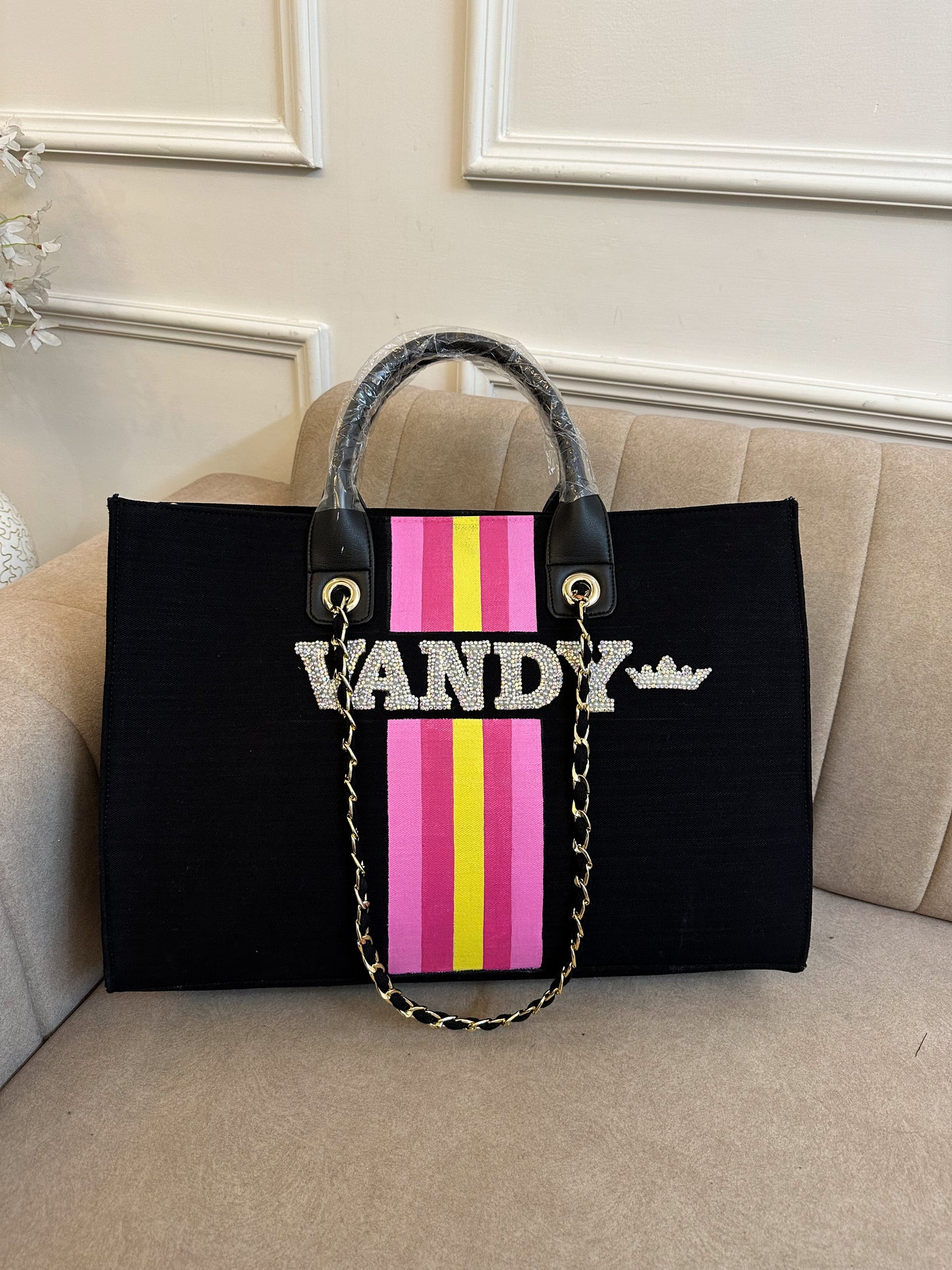 Black Scarlet Tote With Stripe