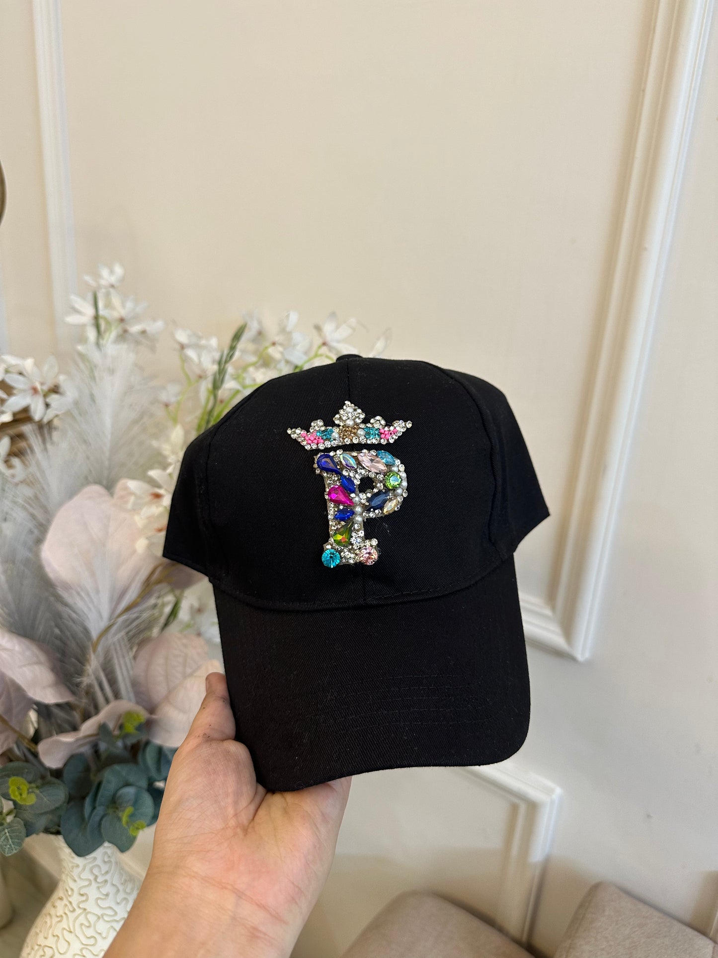 Black Embellished Initial Cap