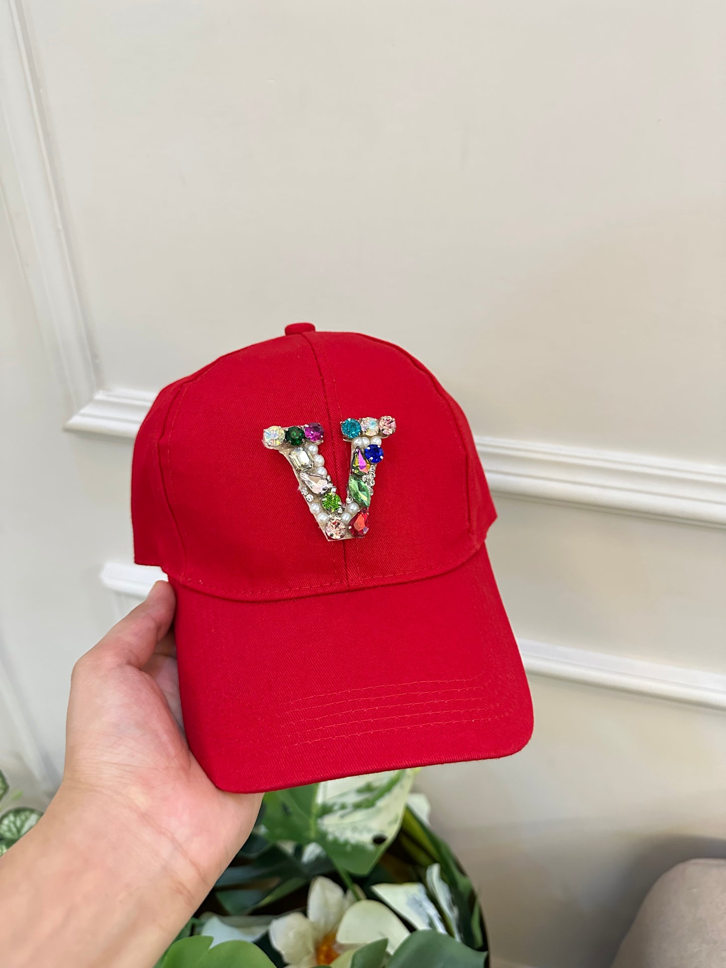 Red Embellished Initial Cap