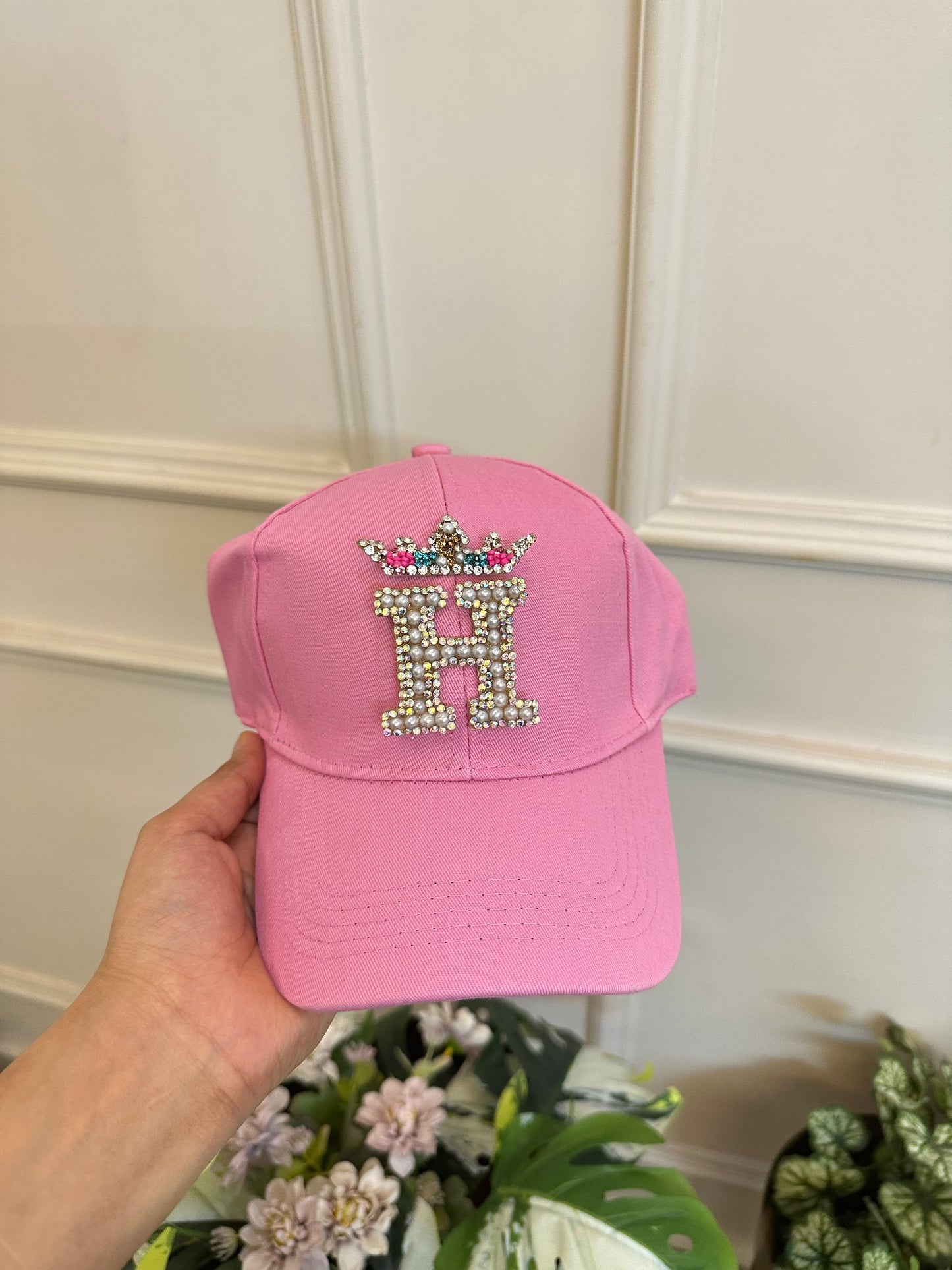 Pink Embellished Initial Cap