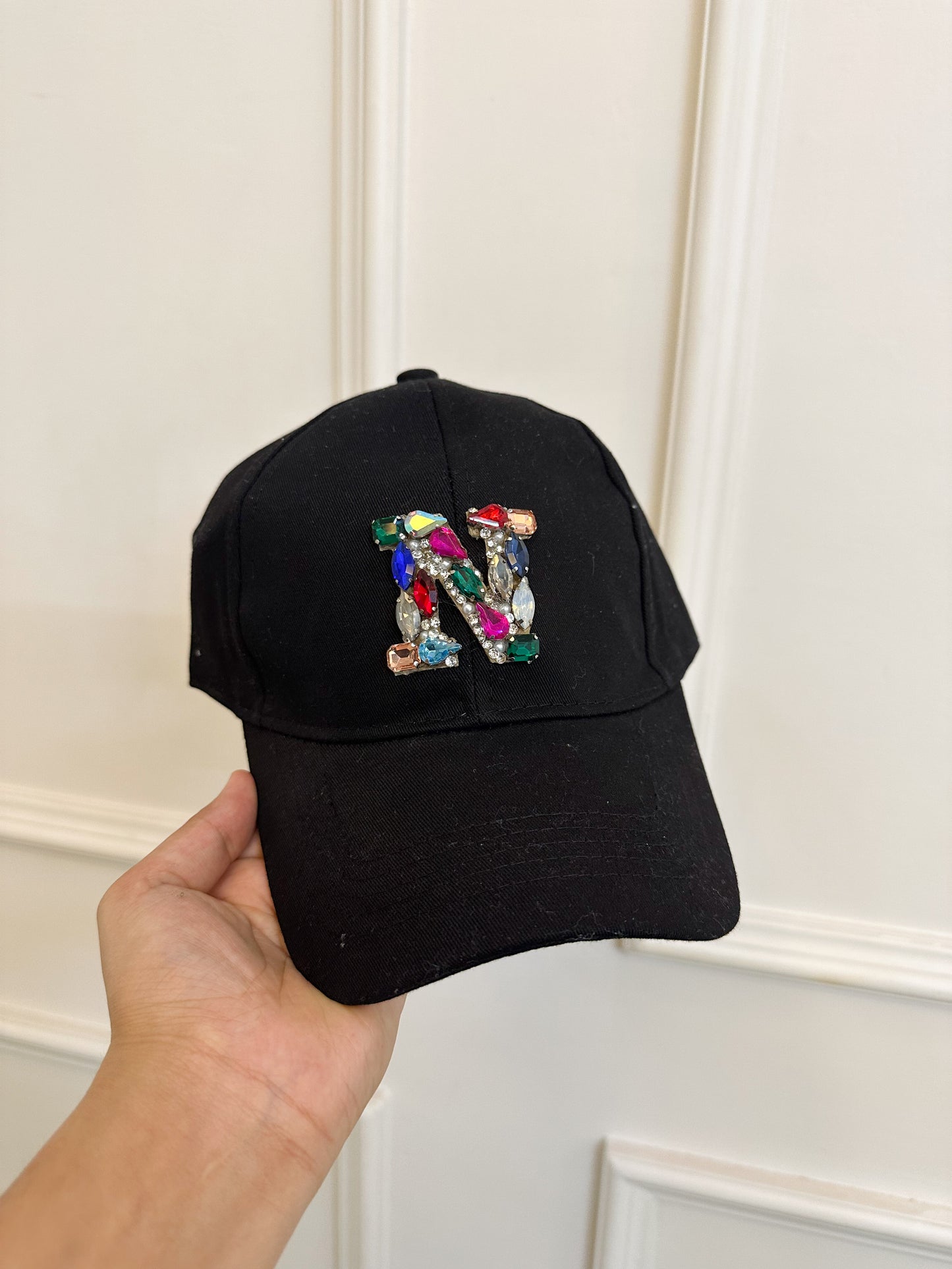 Black Embellished Initial Cap