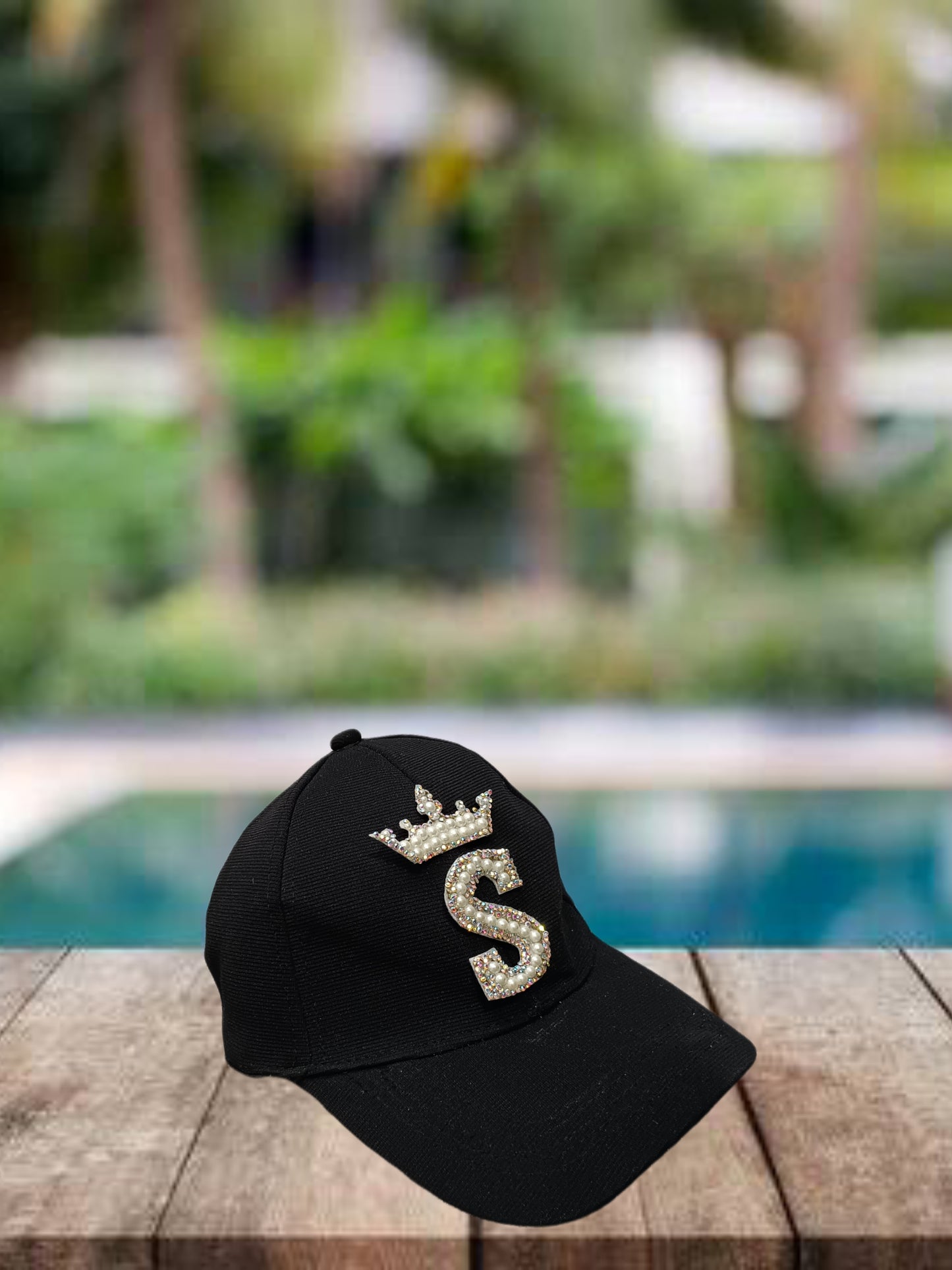 Black Embellished Initial Cap