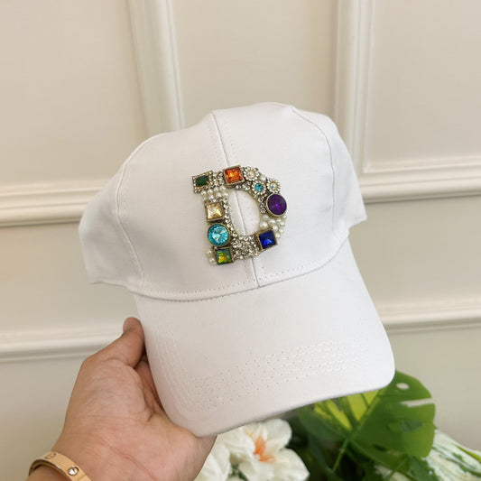 White Embellished Initial Cap