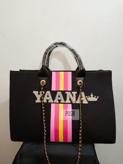 Black Scarlet Tote With Stripe